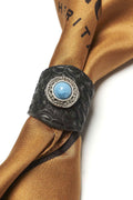 Shangri-La Heritage - Turquoise Black Cowhide Leather Bandana Slider