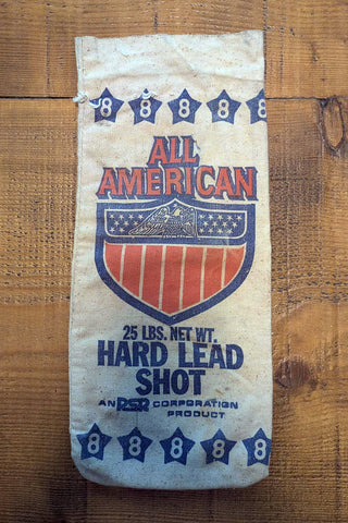 Vintage All American 25 lbs Hard Lead Shot N° 8 Canvas Bag