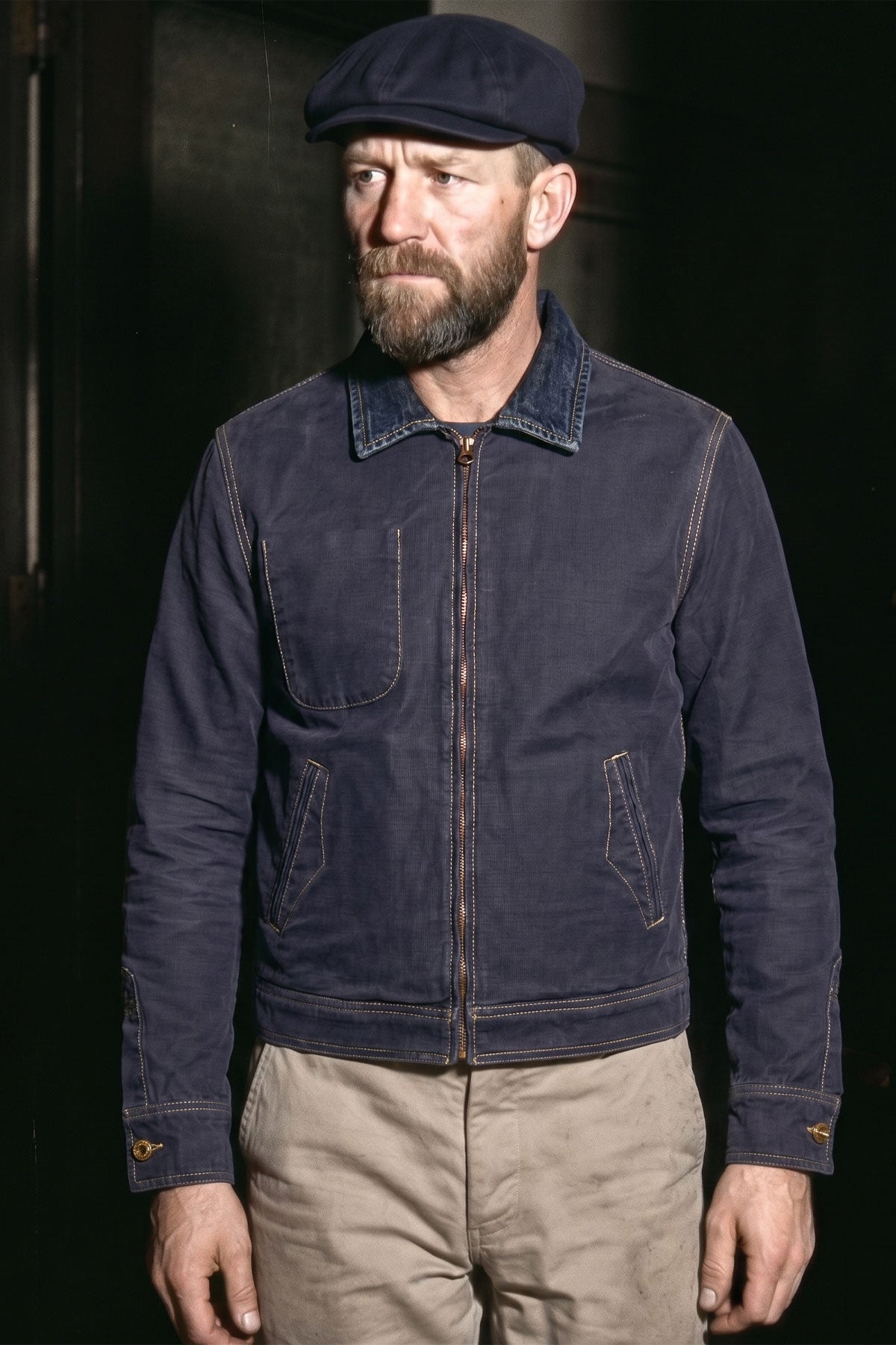 Scarti Lab - 713 SG824 Zip Jacket in Navy (100% Japanese Sateen