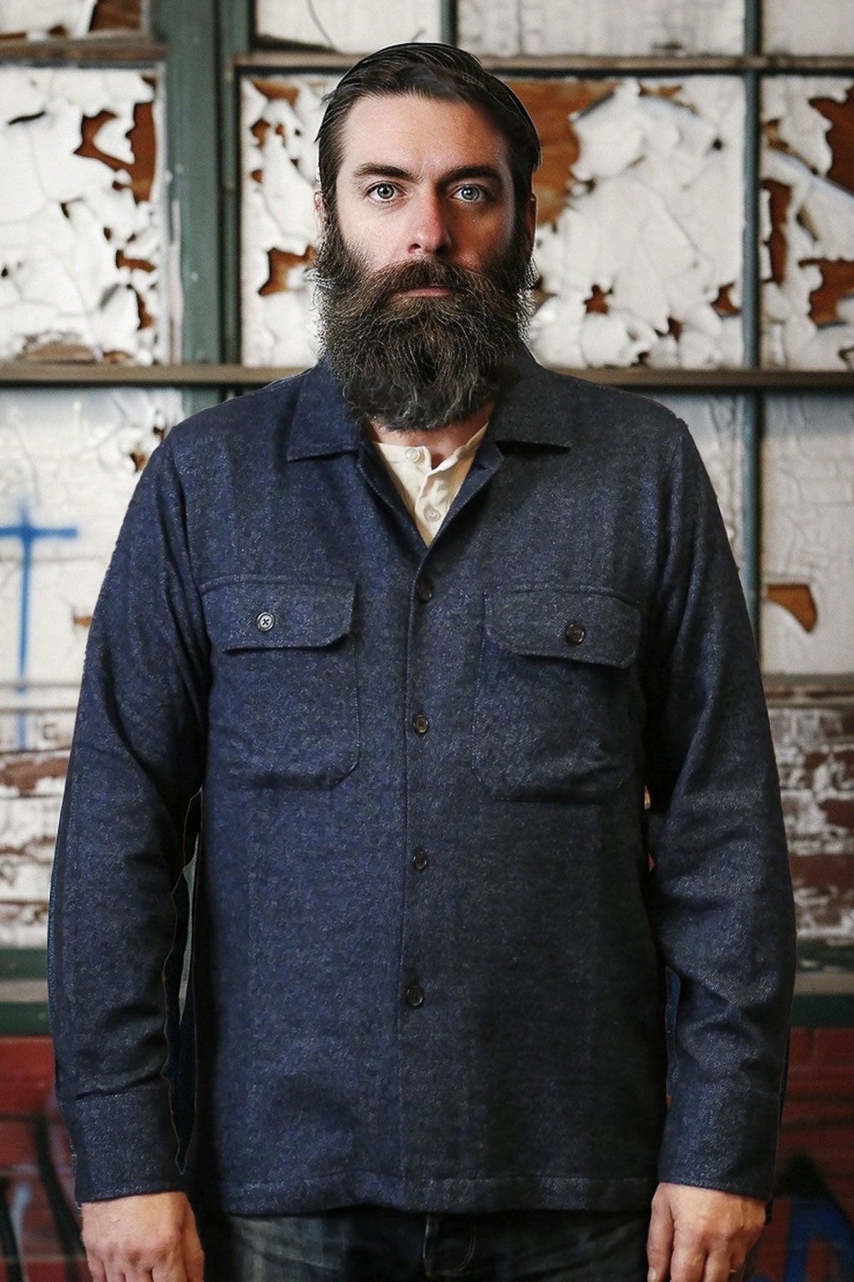 Universal Works - Soft Flannel Utility Shirt in Navy