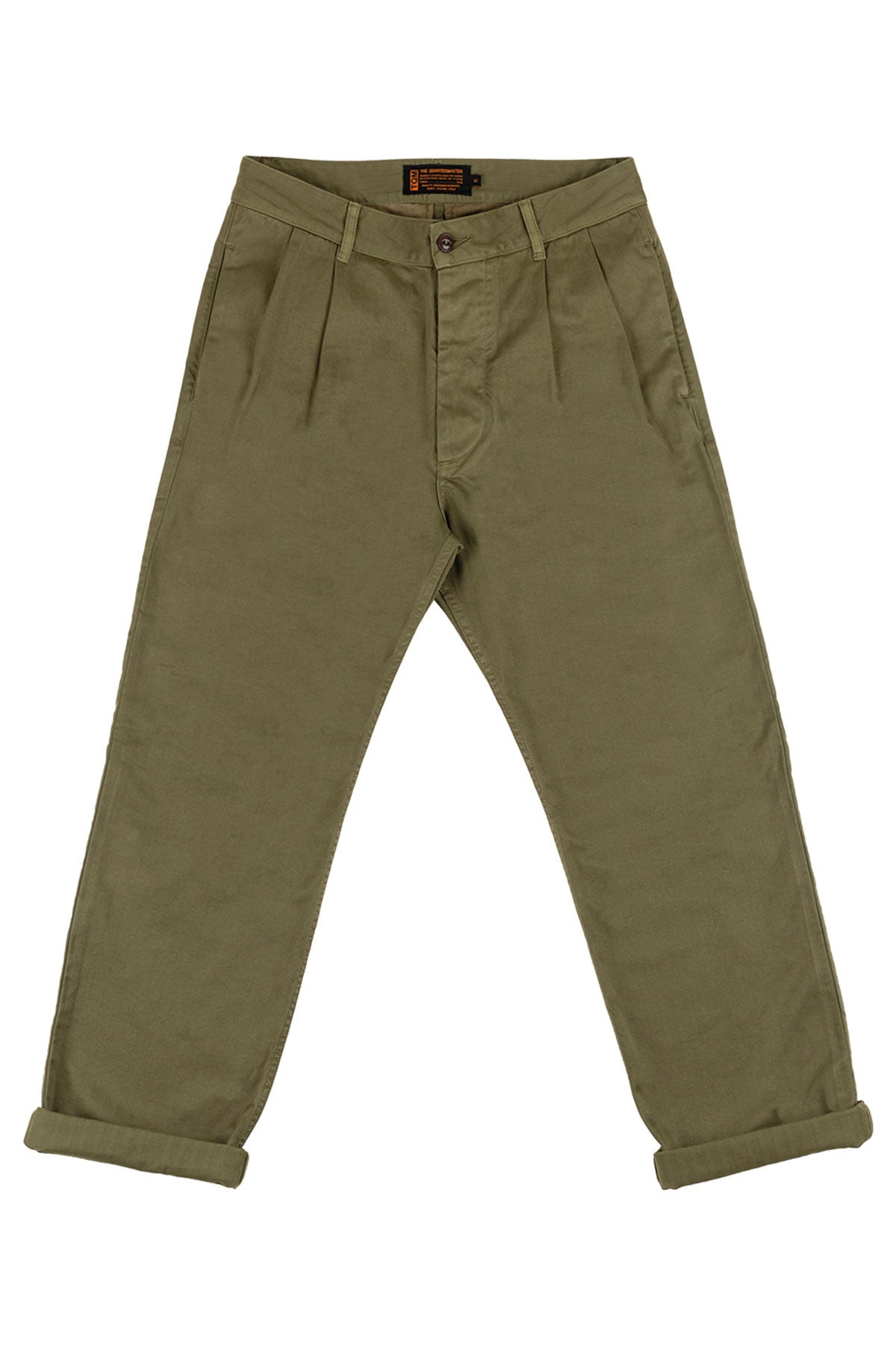 The Quartermaster -  French Chino HBT Straight Leg Trousers With Pleats in Army Green