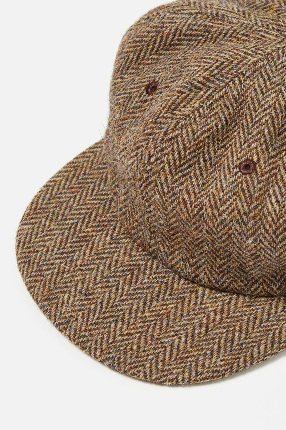 Universal Works - Cricket Cap In Brown Herringbone Harris Tweed