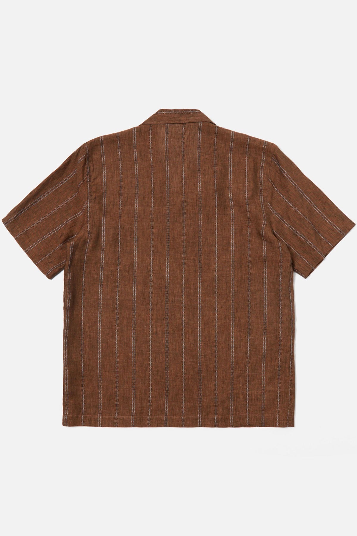 Universal Works - Road Shirt In Brown Stripe Linen