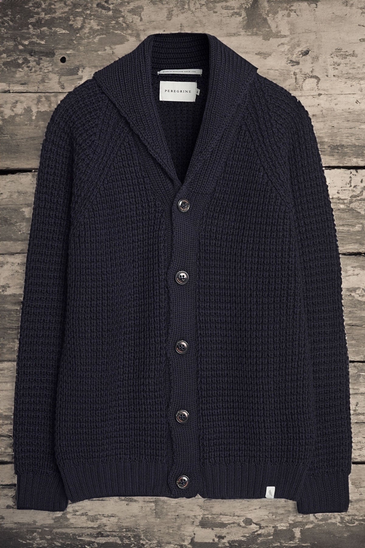 Peregrine - Waffle Shawl Cardigan in Navy