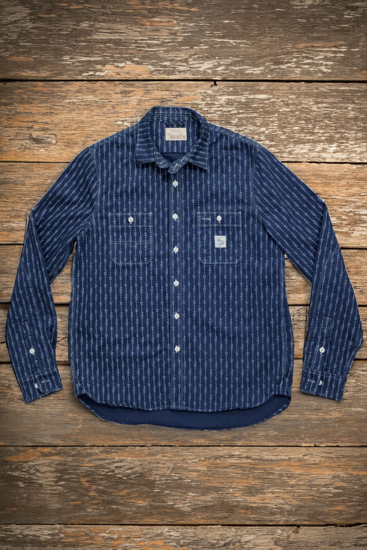 Hen's Teeth - HTM-S1 Work Shirt in Blue Printed Herringbone