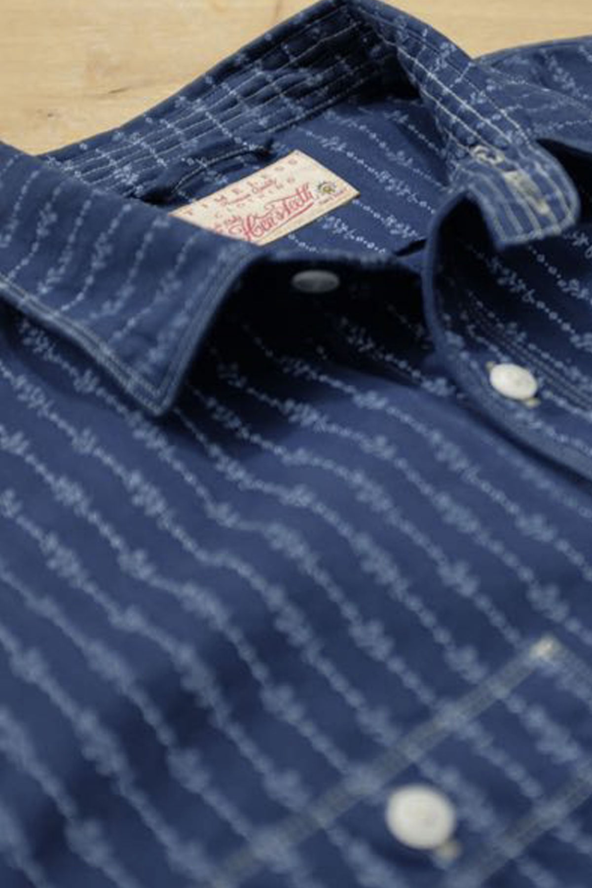 Hen's Teeth - HTM-S1 Work Shirt in Blue Printed Herringbone