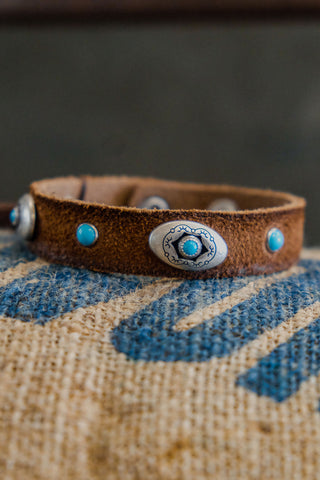 Alberto Luti - Turquoise Bracelet in Suede Tobacco Leather