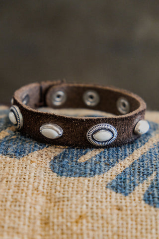 Alberto Luti - White Ovals Bracelet in Suede Dark Brown Leather