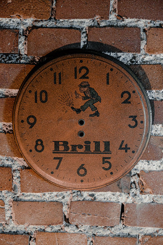 Brill - 1940s Advertising Wall Clock Face in Lithographed Tin.