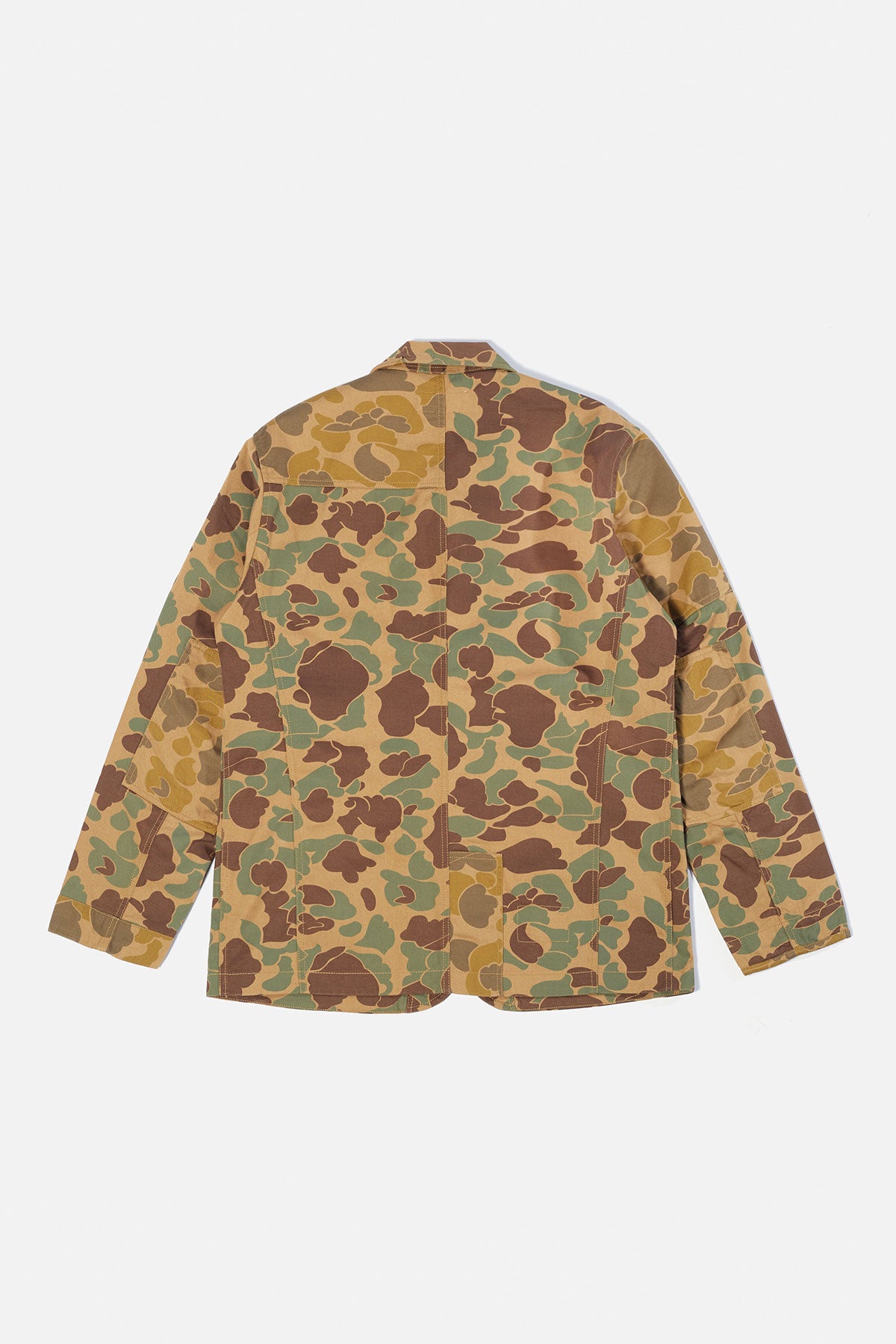Universal Works Patched Mill Bakers Jacket In Sand/Khaki Cotton Camo