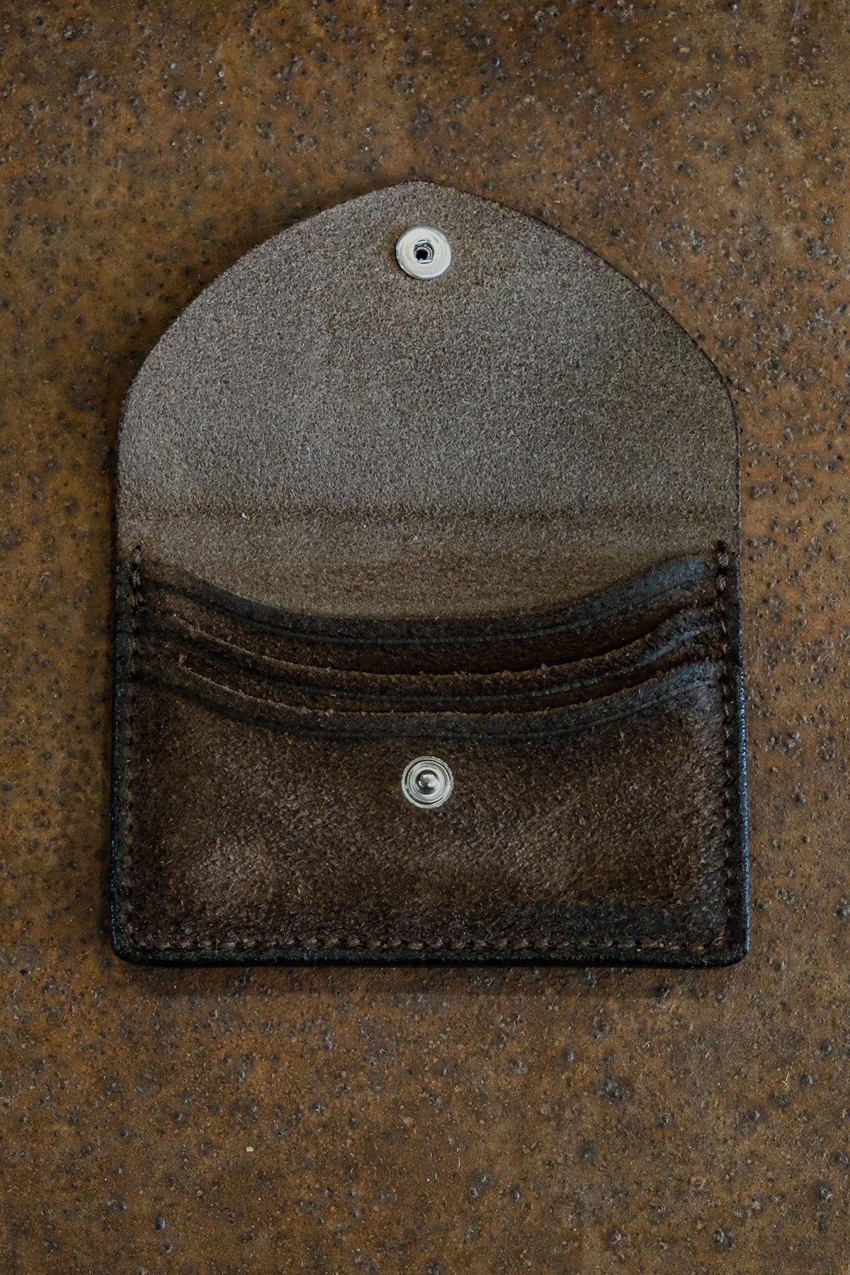 Alberto Luti - Card and Coins Holder in Suede Dark Brown Leather