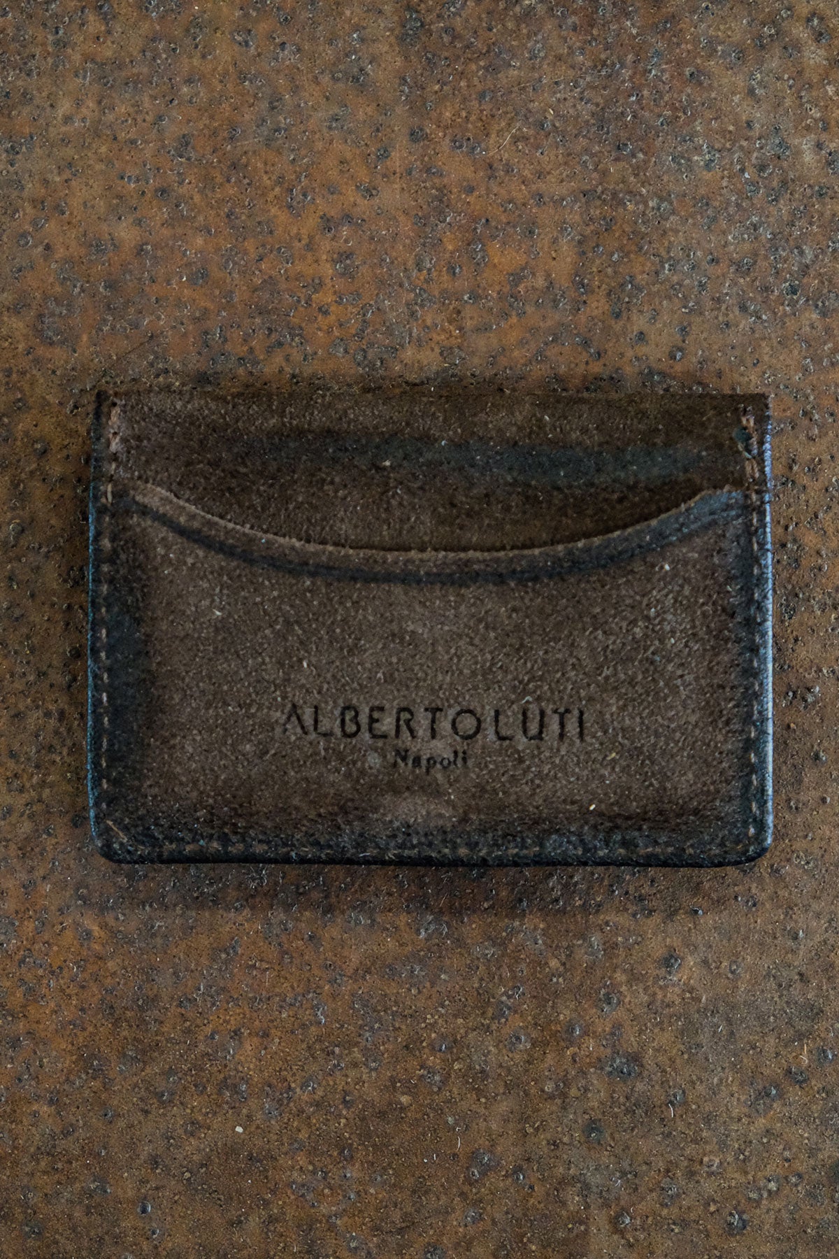 Alberto Luti - Card and Coins Holder in Suede Dark Brown Leather