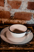 Set of 2 Enamel Coffee Cups with plates (we sell the couple: 2 cups + 2 plates)