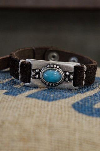 Alberto Luti - Turquoise Bracelet in Dark Brown Leather