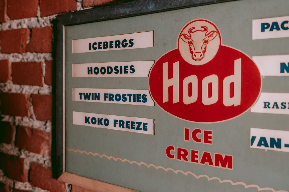 1950's Hood Ice Cream Menu Board Advertising