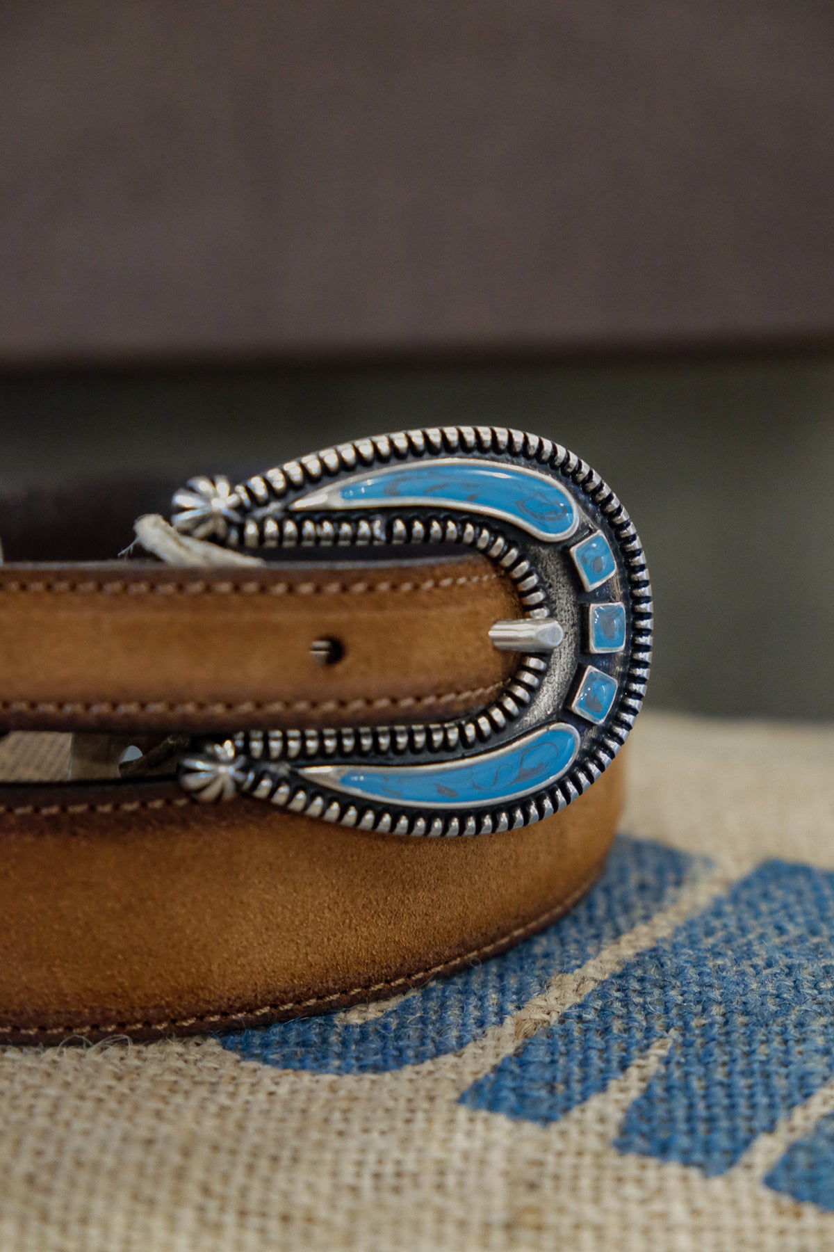 Alberto Luti - Turquoise Jewel Buckle Leather Belt in vintage suede