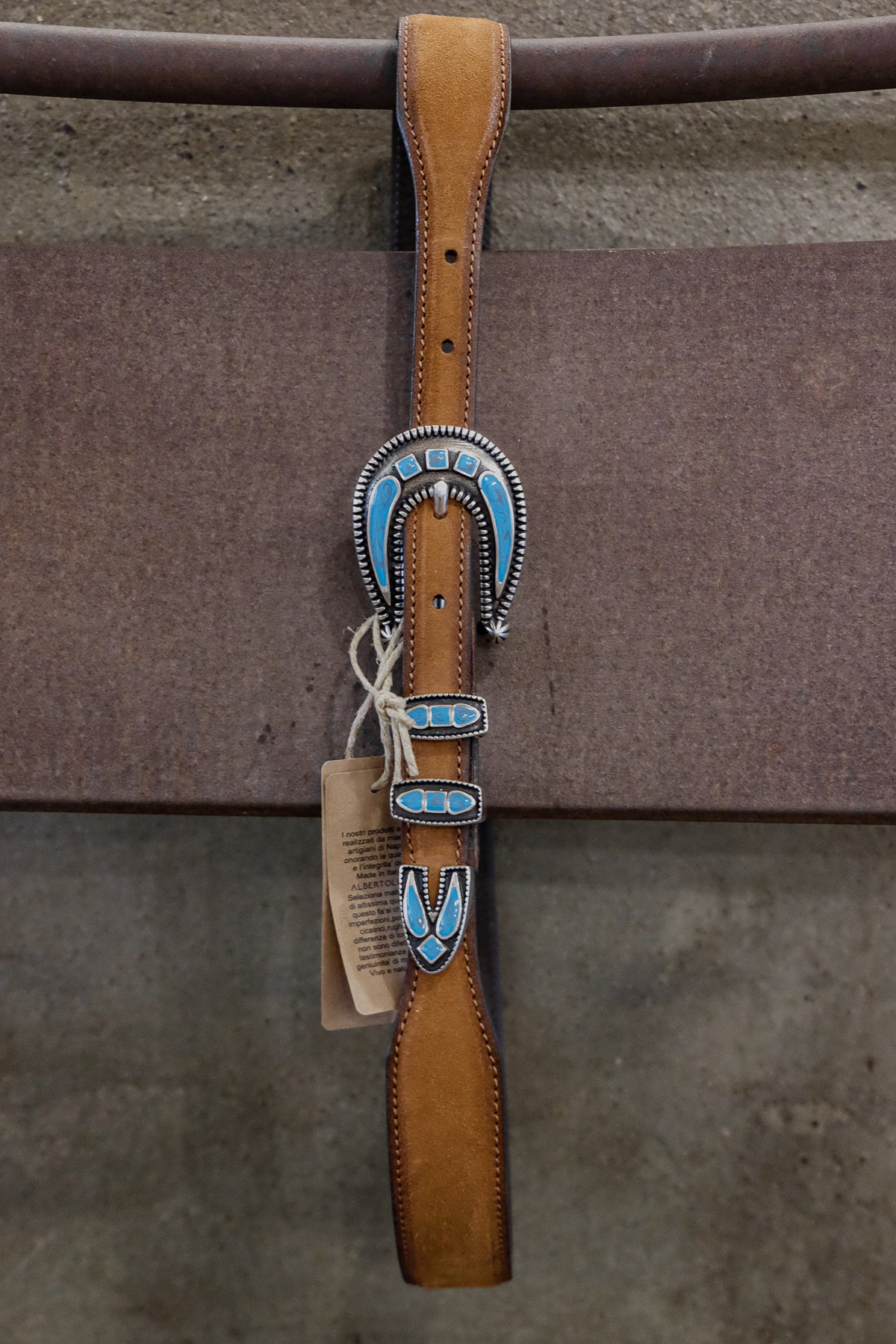 Alberto Luti - Turquoise Jewel Buckle Leather Belt in vintage suede