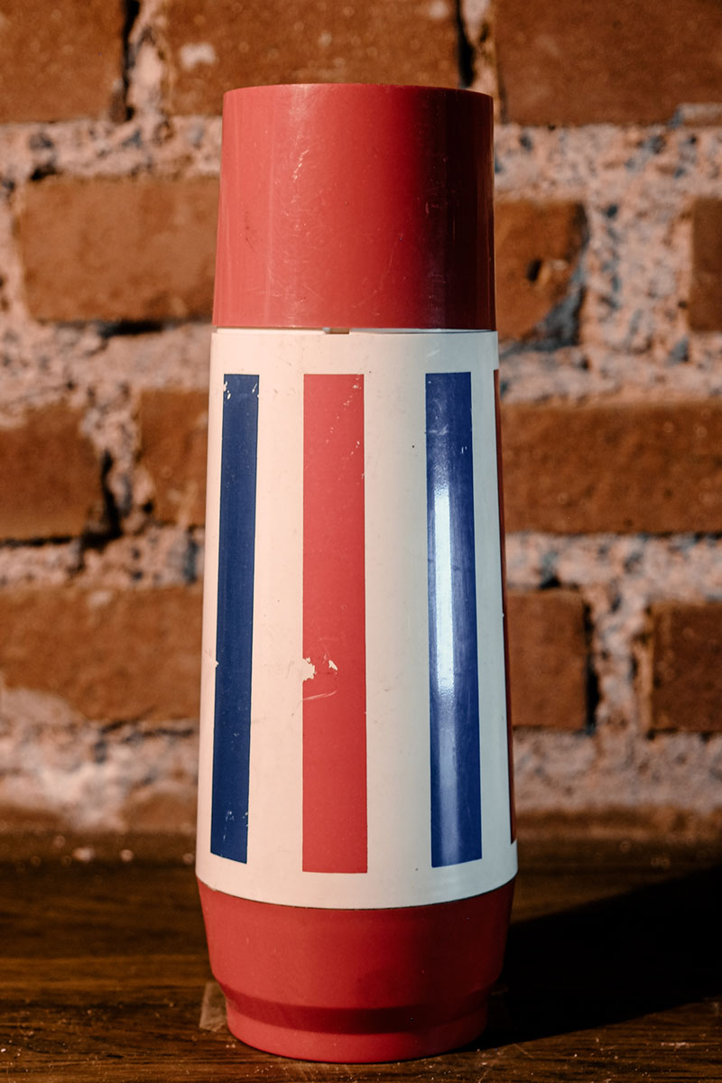 Vintage Red/White/Blue Stripe 4 1/2 cup, 3 Piece Thermos 14 high USA Made  on eBid United States